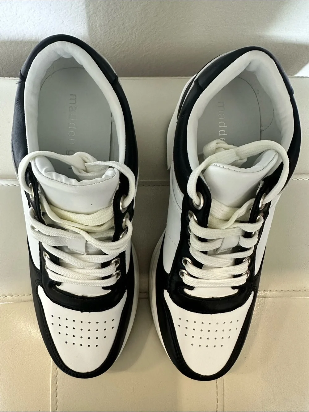 Madden Girl Black and White Platform Sneakers with Thick Sole